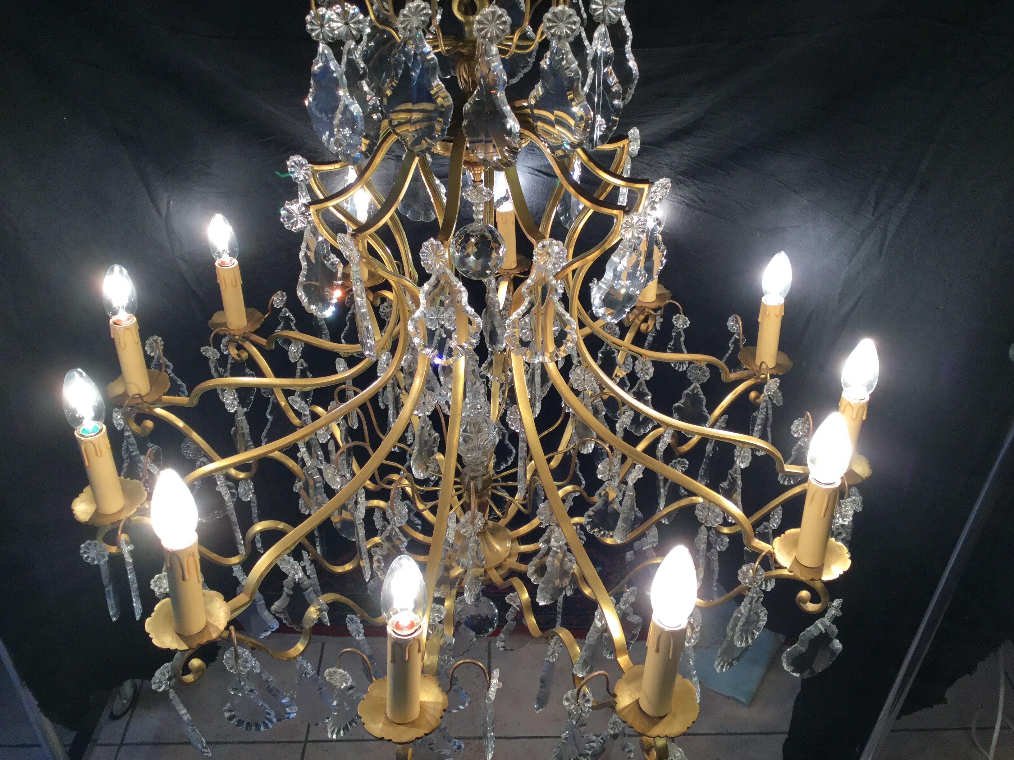 12-light bronze and crystal chandelier