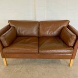 Canapé 2 places Stouby vintage danois du milieu du siècle en cuir cognac foncé