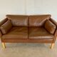 Vintage Danish mid-century dark cognac leather 2 seater Stouby sofa
