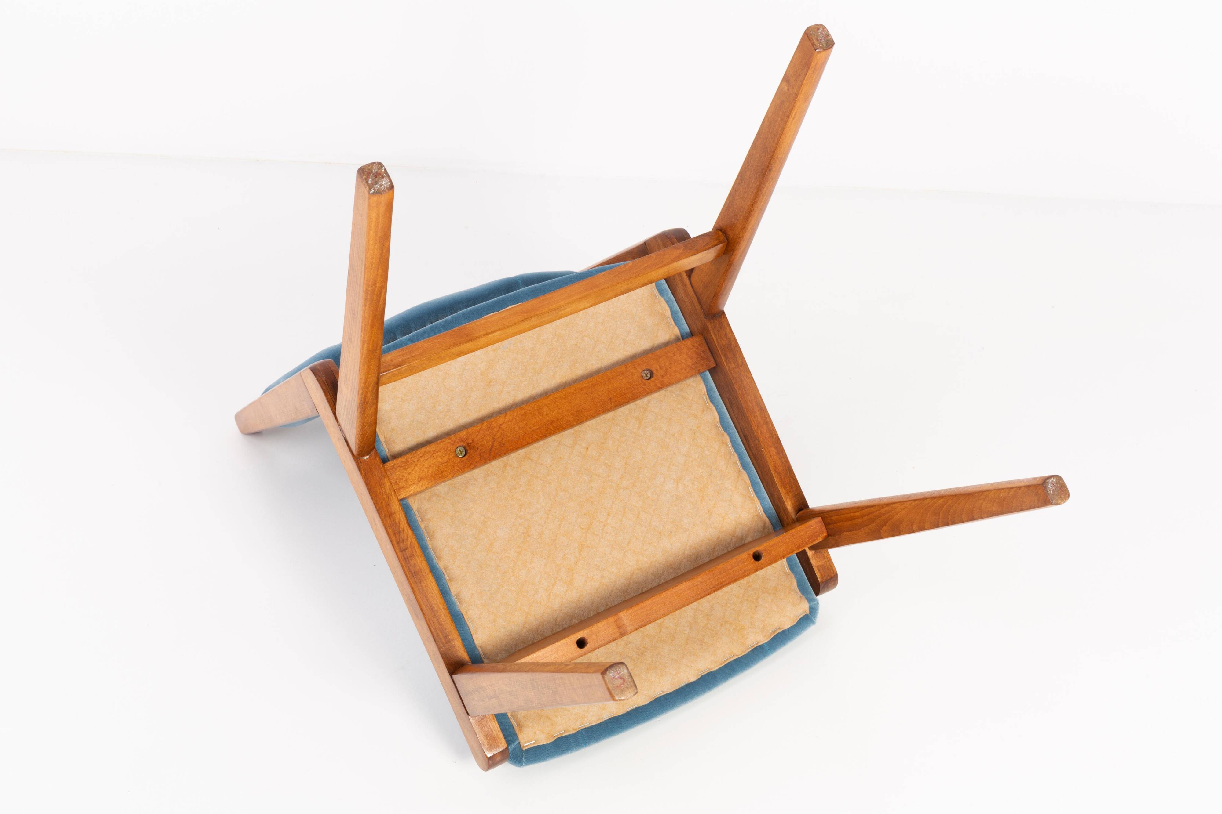 Vintage light blue velvet chair, mid-century, Europe, 1960s.
