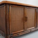 Buffet / Wooden and rattan sideboard 1960s / 1970s vintage