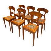 Chaises de salle à manger Biedermeier en placage de cerisier et en maille, Vienne, années 1830, ensemble de 6