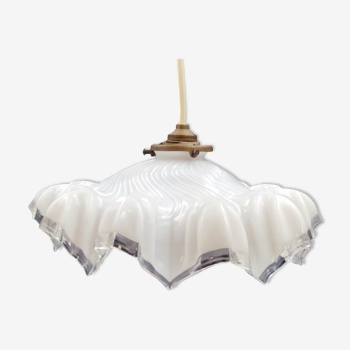 Art-deco pendant lamp in milk glass