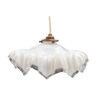 Art-deco pendant lamp in milk glass