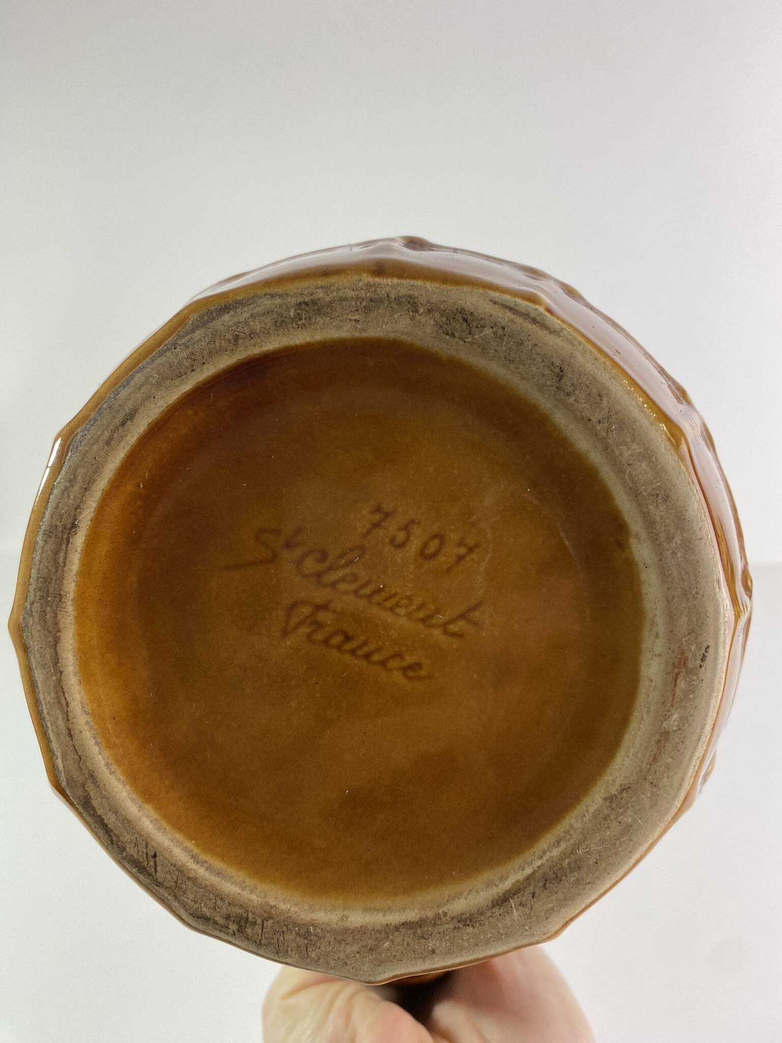 Large Saint-Clément vintage brown rope pitcher 1950