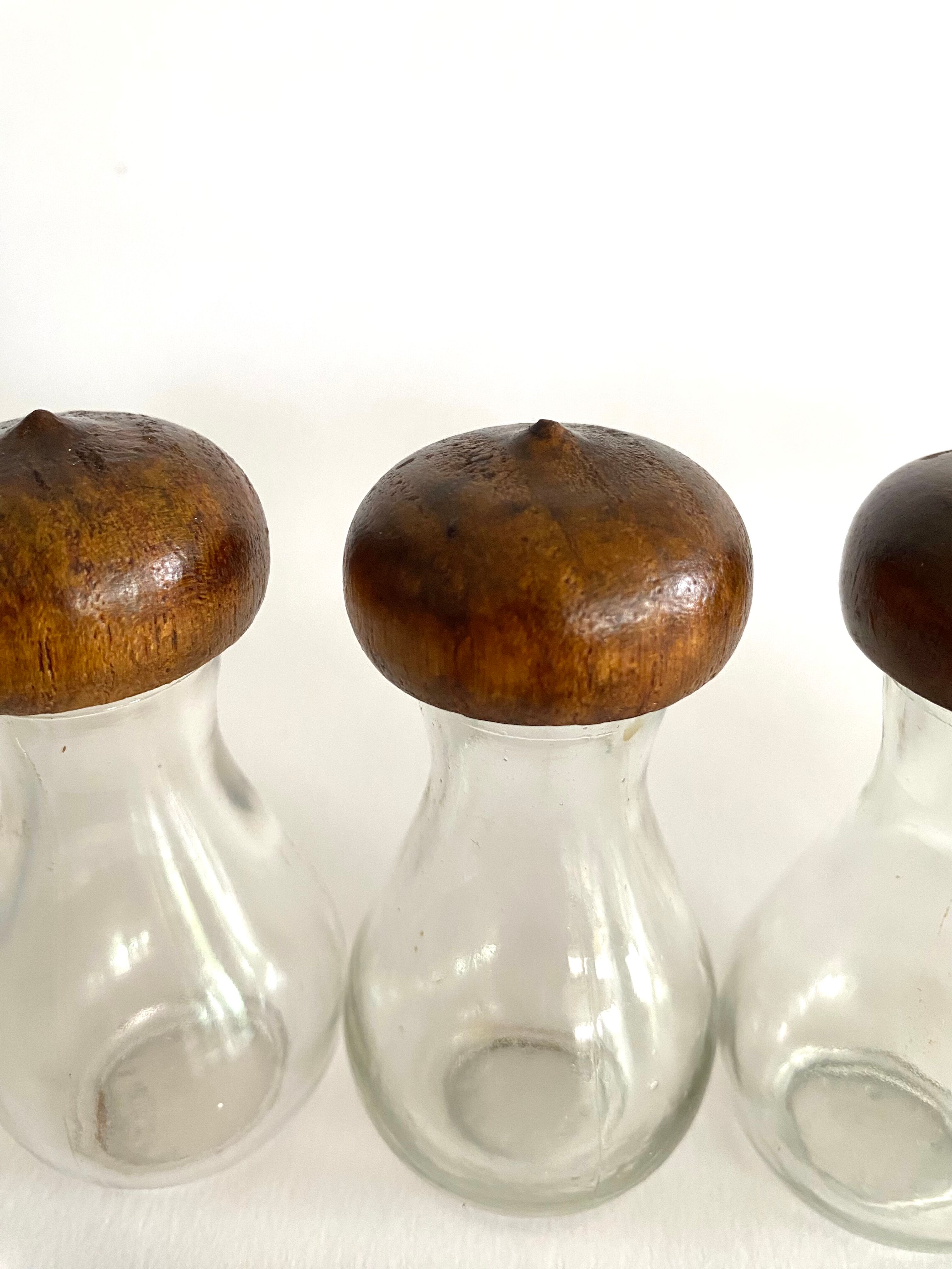 Set of glass and wood spice jars