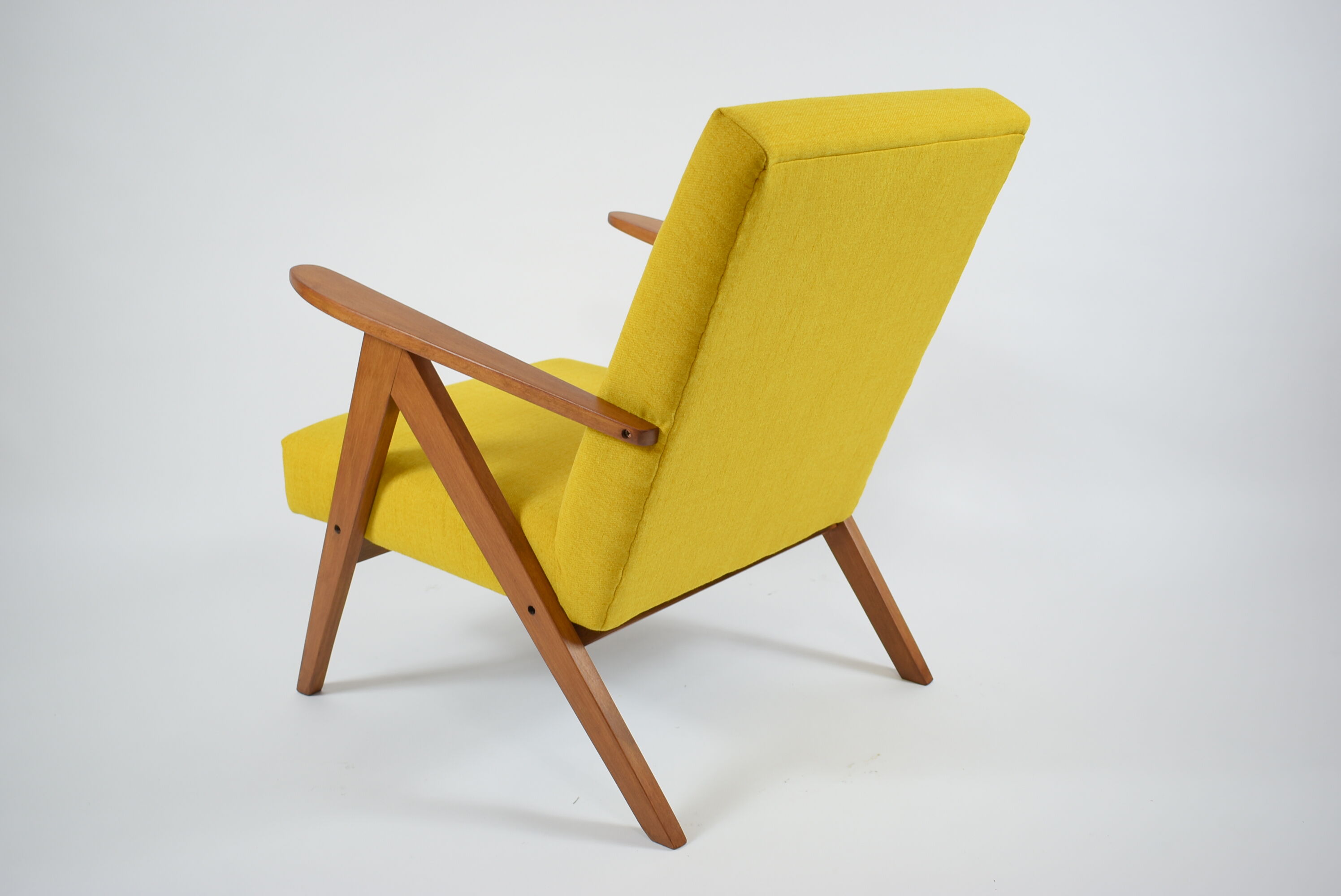 Scandinavian armchair, 60s, fully restored, yellow fabric