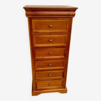 Petit meuble d’appoint console semainier chiffonnier en merisier à 6 tiroirs commode