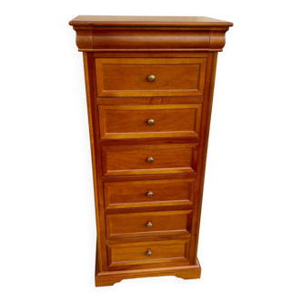 Petit meuble d’appoint console semainier chiffonnier en merisier à 6 tiroirs commode