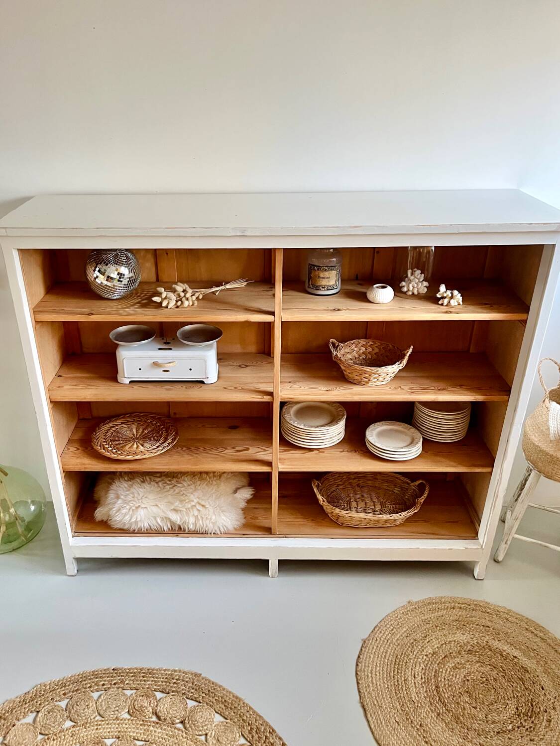 Large antique school wardrobe/bookshelf in solid pine – 1950