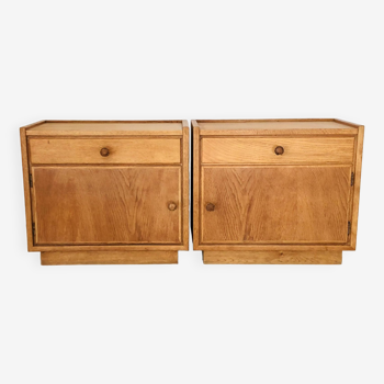 Oak bedside tables (x2); Italy 60s