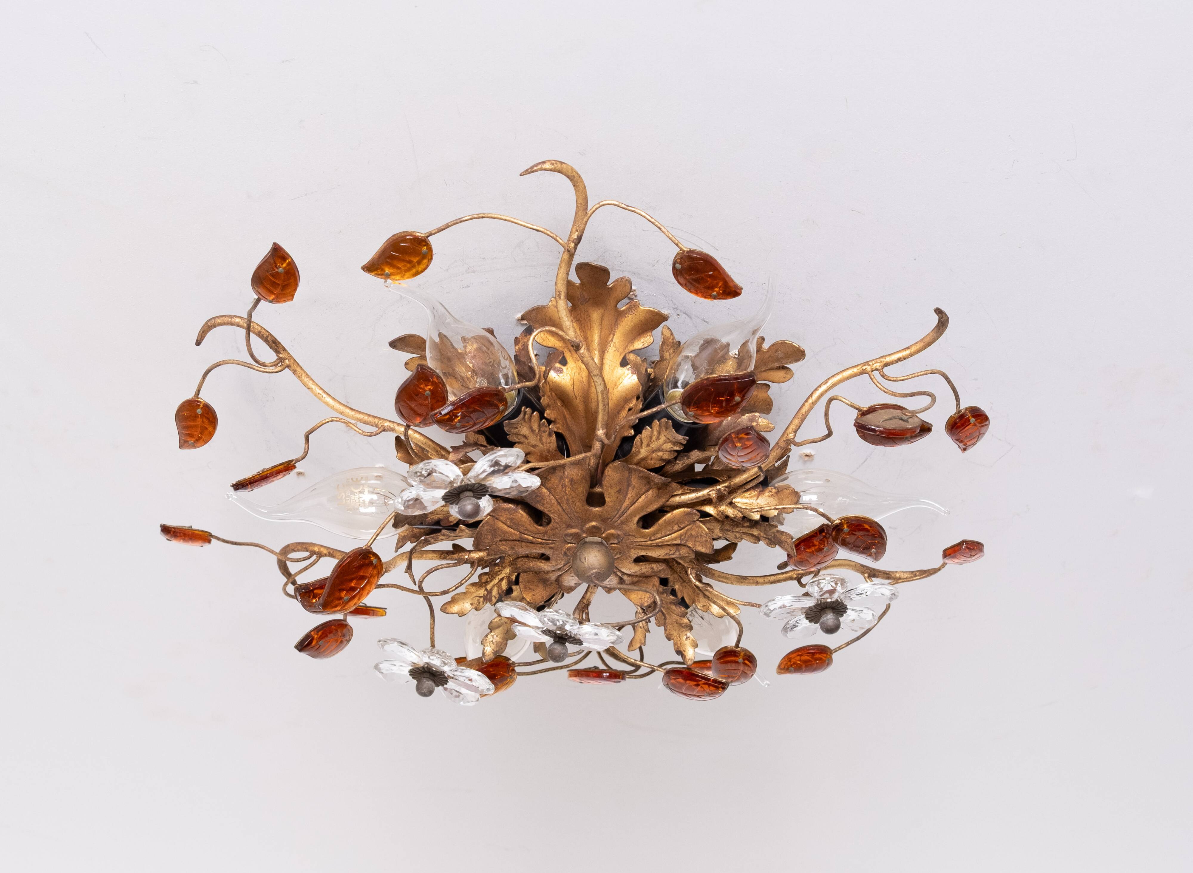 Wonderful gilded florentine flush mount light by Banci Firenze 1970s Italy