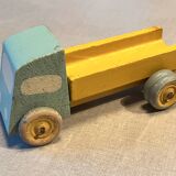 Yellow/grey wooden flatbed truck, vintage toy