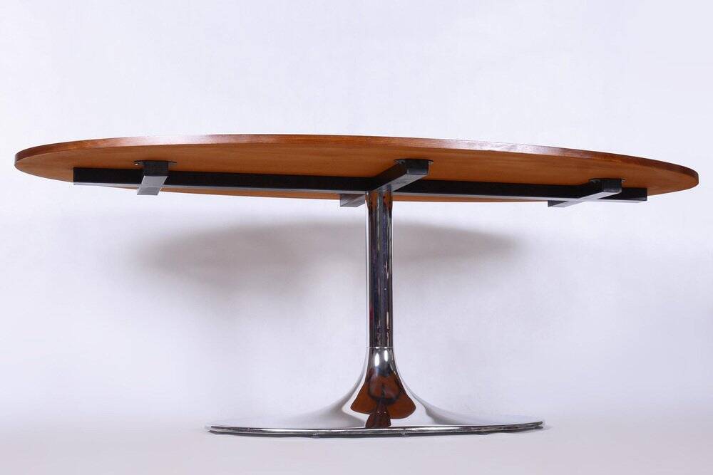 Functionalism Oval Table in Chrome and Walnut from Kovona, Czechia, 1960s