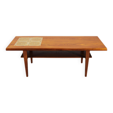 Table basse danoise en teck avec carreaux des années 1960