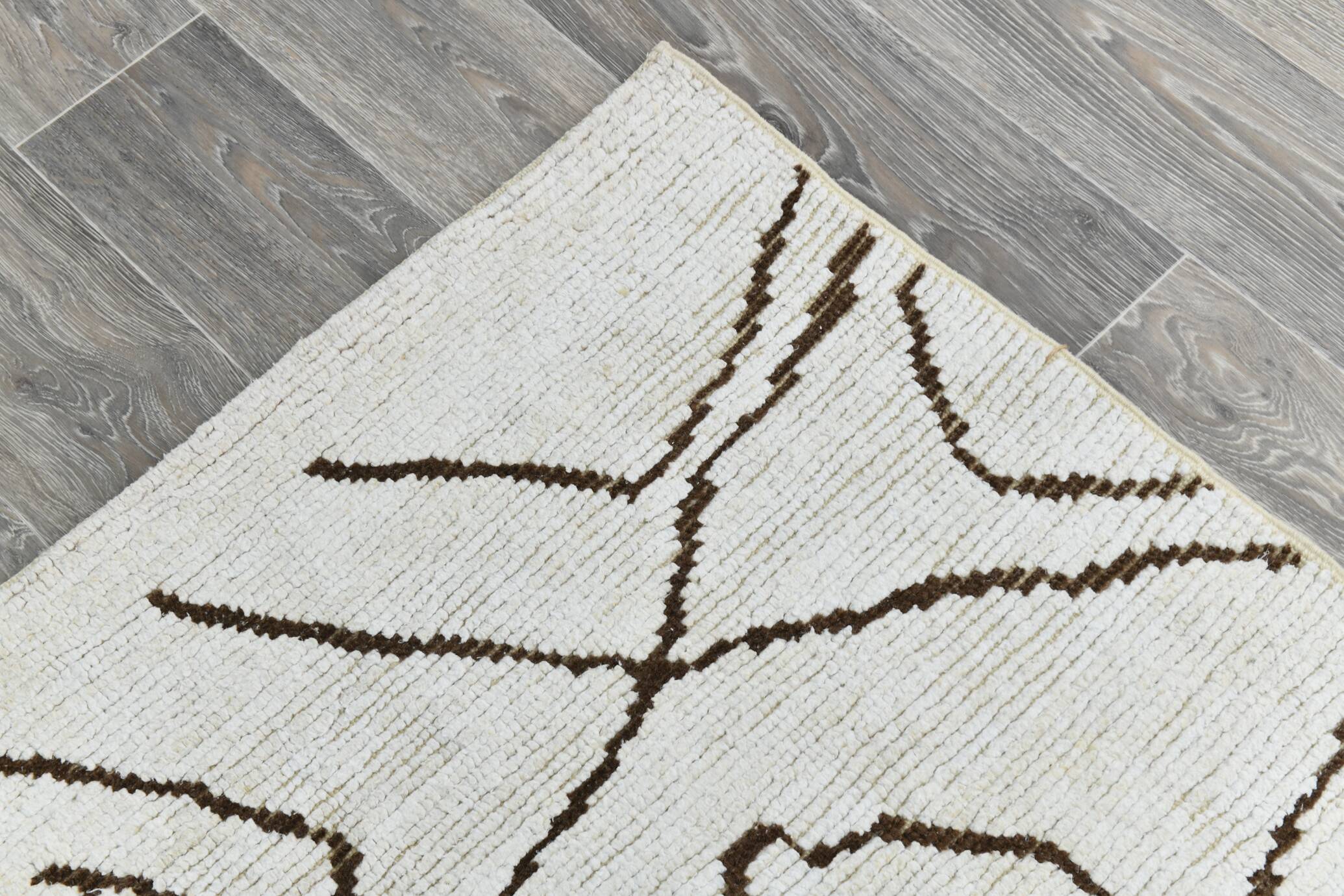 7x10 Off White & Brown Super Soft Moroccan Kilim Rug, 203x300Cm