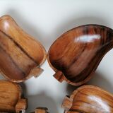 5 pear-shaped teak wood cups