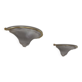 Paire d'appliques en verre et laiton, France, 1960