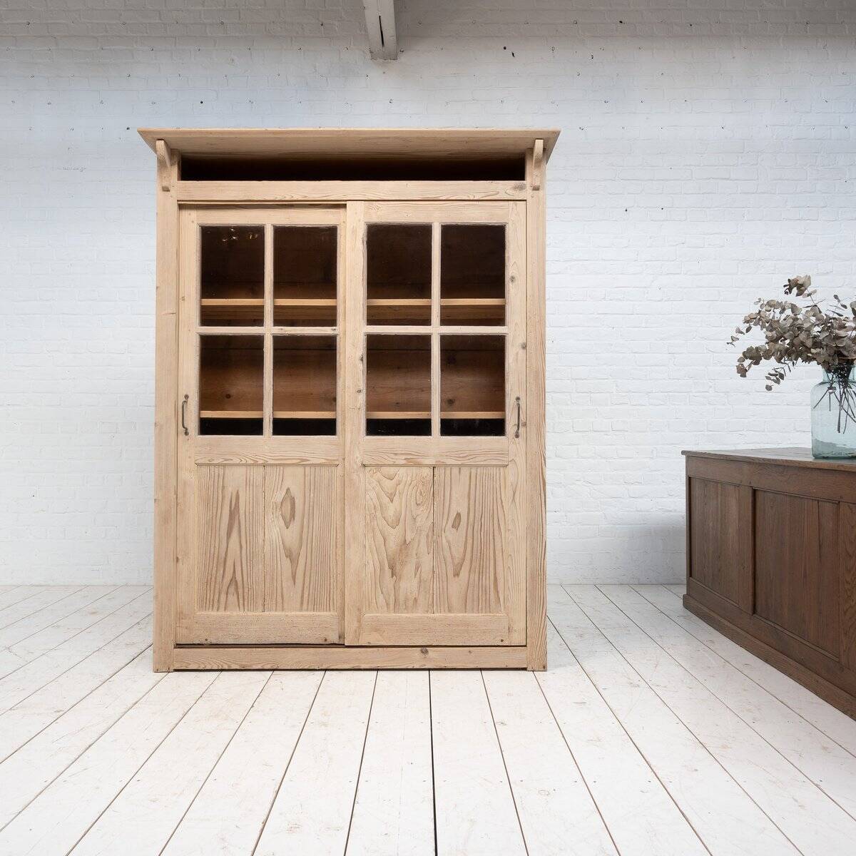 Wooden Display Cabinet with Sliding Doors, 1930