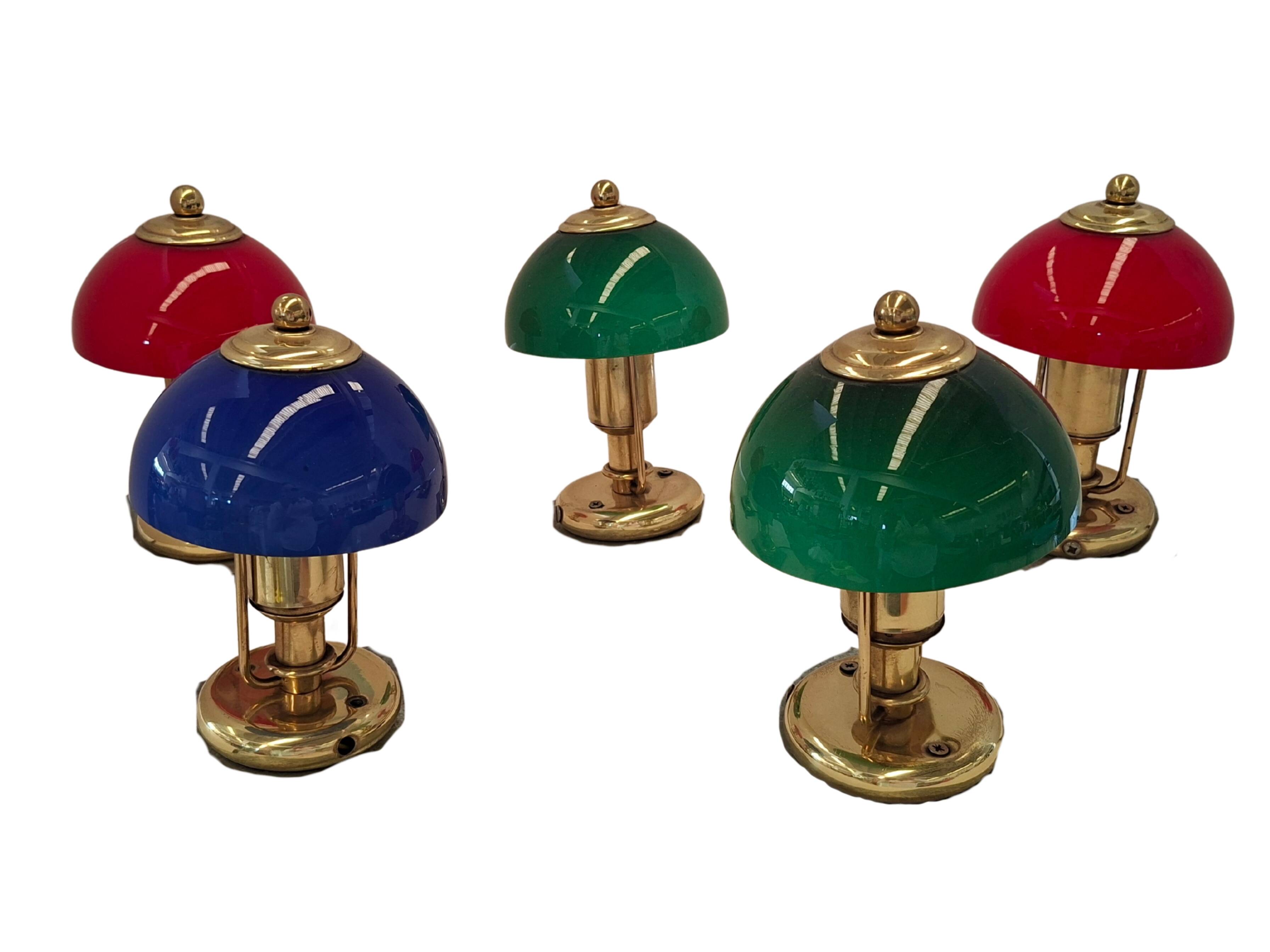 Set di 5 Lampade Vintage stile Nautico – Ottone e Vetro Colorato – 23cm