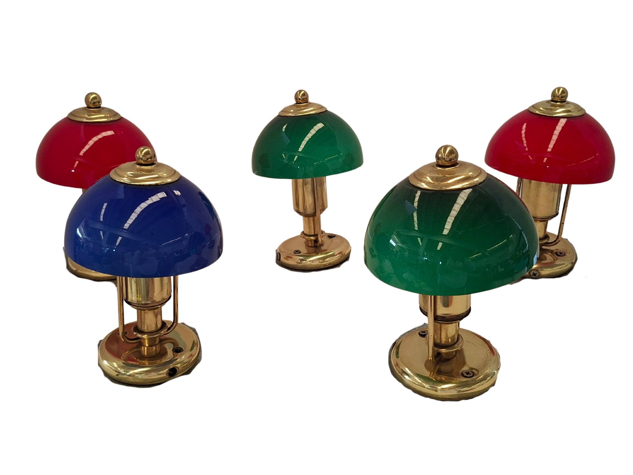 Set di 5 Lampade Vintage stile Nautico – Ottone e Vetro Colorato – 23cm