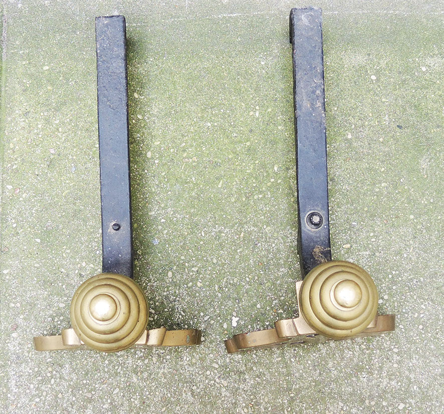 Brass chenets & fleur de lys cast iron