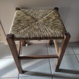 Tabouret bois massif assise paille pieds patiné dp 0922131