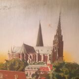 Oil on panel Cathedral landscape framed signed Ch Girardet 38