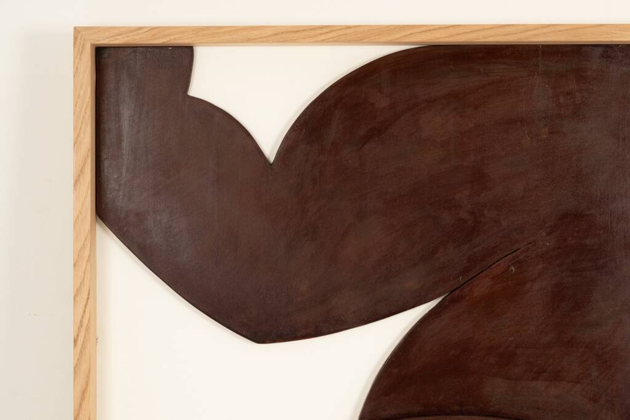 Relief panel "The Twins" in patinated wood. Contemporary.
