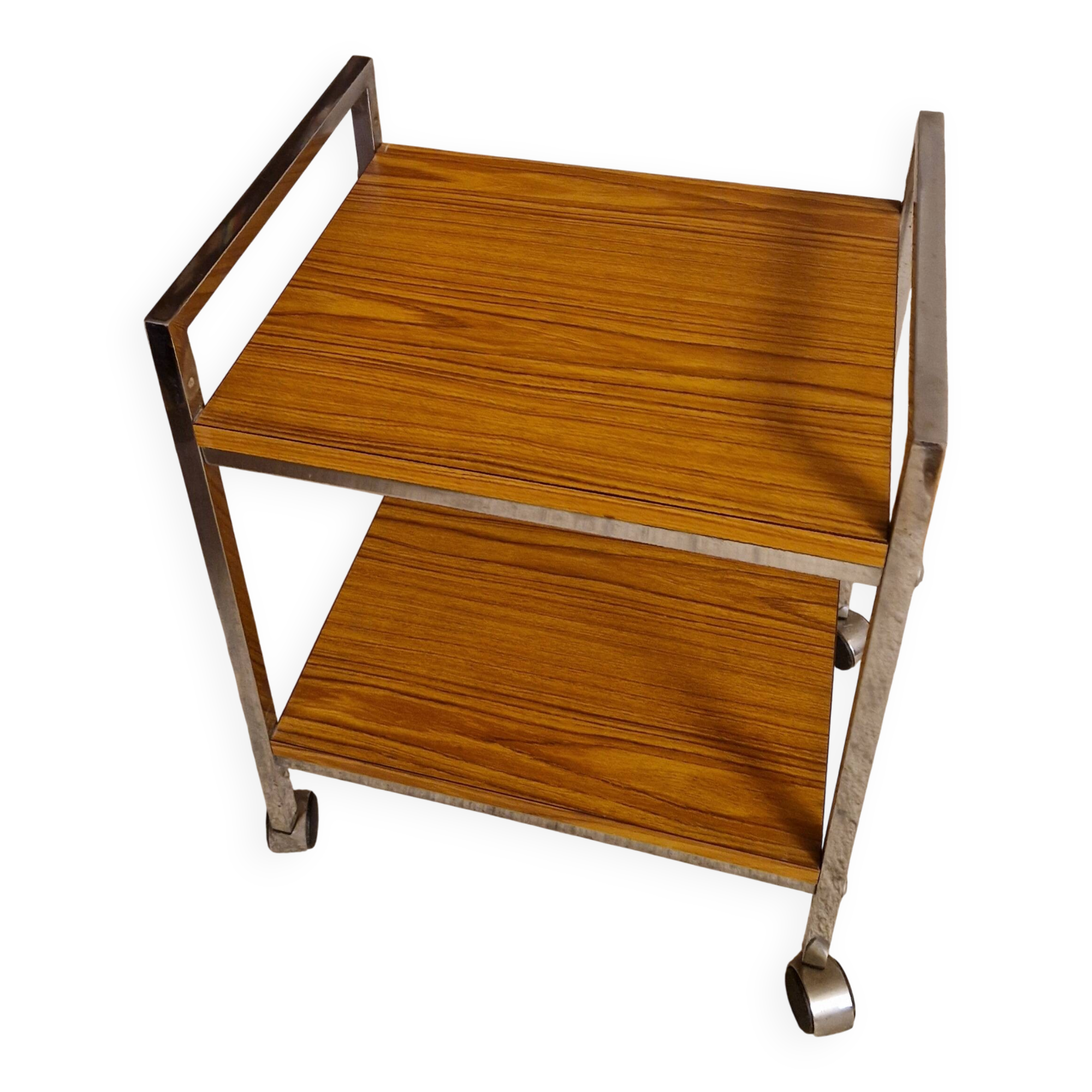 Formica, wood and chrome rolling trolley, 1970s