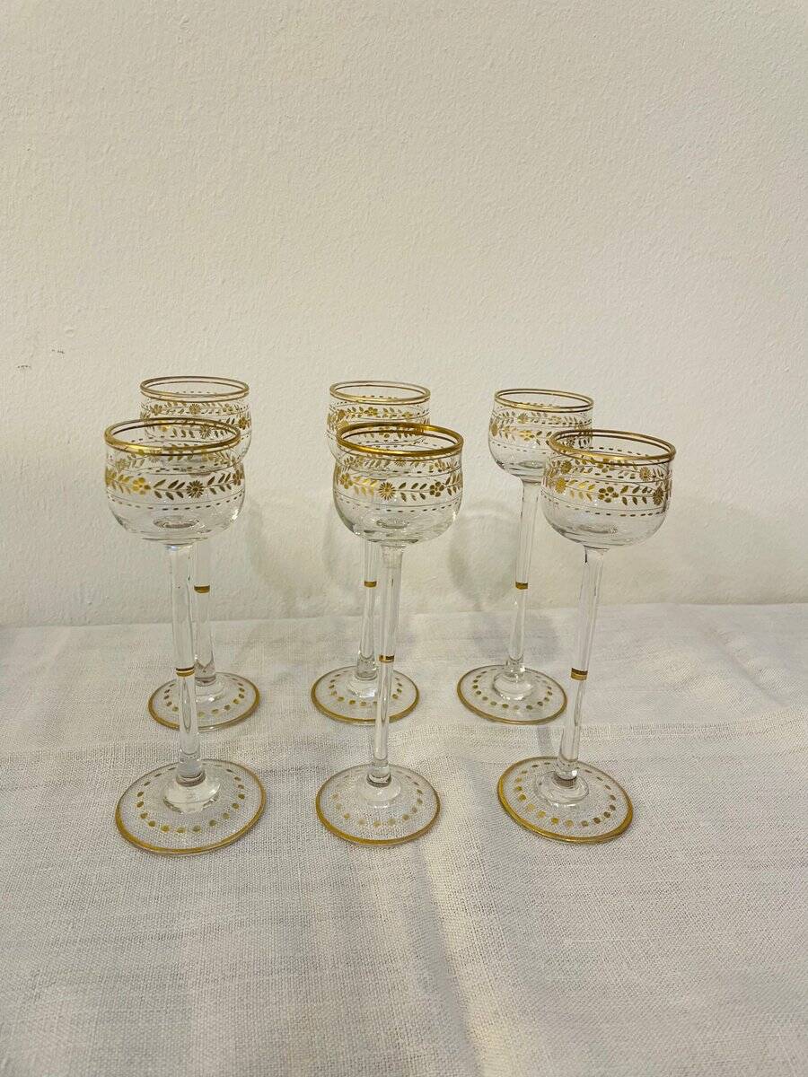 Antique Art Nouveau liqueur glasses by Theresienthal, 1900s, set of 6