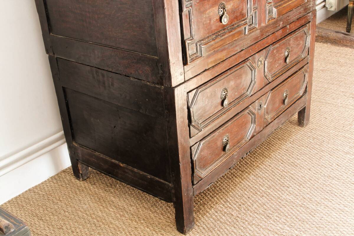 English chest of drawers; Charles II period, oak