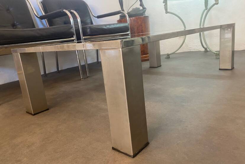 Coffee table - steel and glass - france - 1970 - 20th century