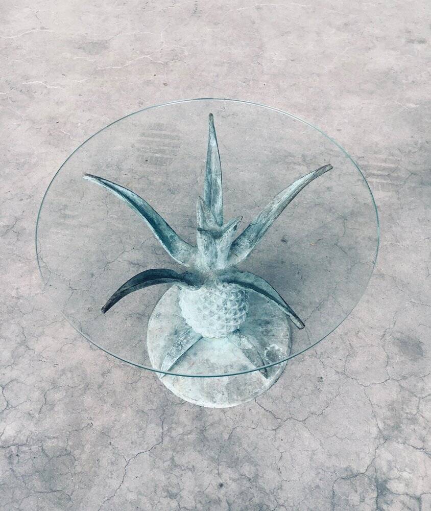 Hollywood Regency Style Brass Patinated Pineapple Side Tables, France, 1970s, Set of 2