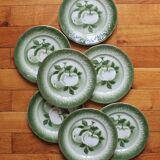 7 earthenware dessert plates with apple decoration and barbotine outline KG Lunéville
