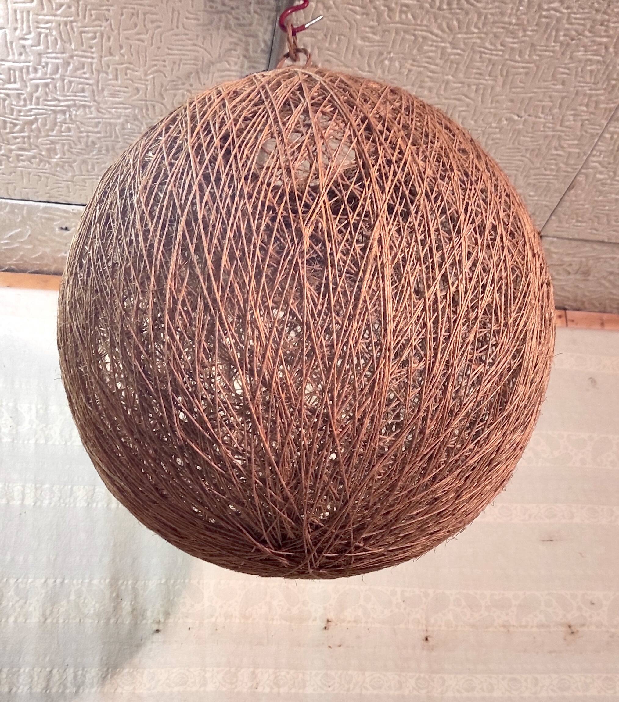 XL lampshade ball in hemp rope and rattan - 1970s