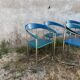 Set of 6 vintage Italian design chairs in leather and chrome metal.