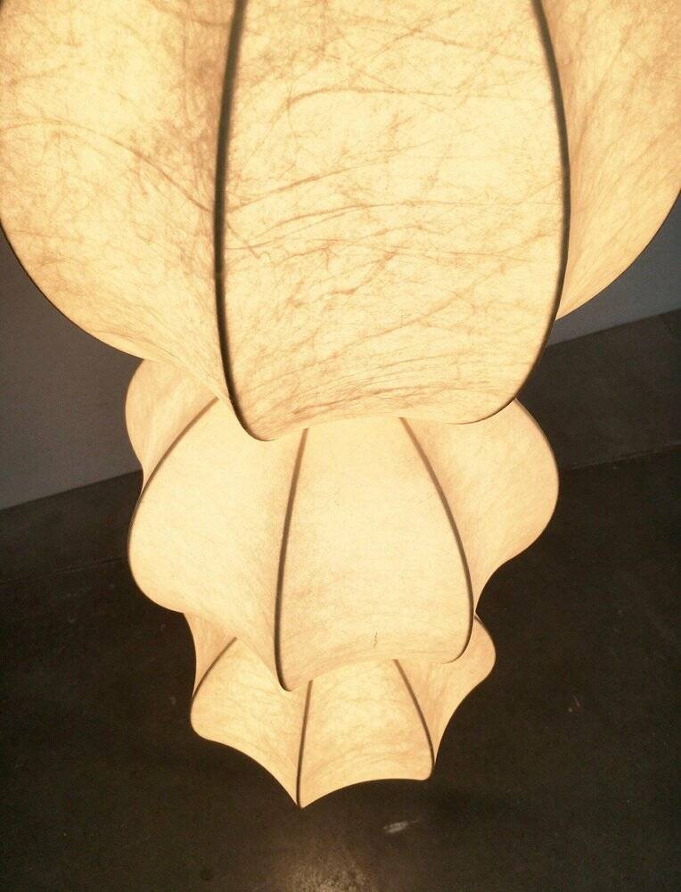 German cocoon pendant lamp from the mid-century by Friedel Wauer for Goldkant Leuchten, 1960s.