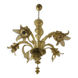 Murano Glass Chandelier, Amber, with Floral and Leaf Accents