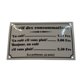 Plaque émaillée "tarif des consommations "