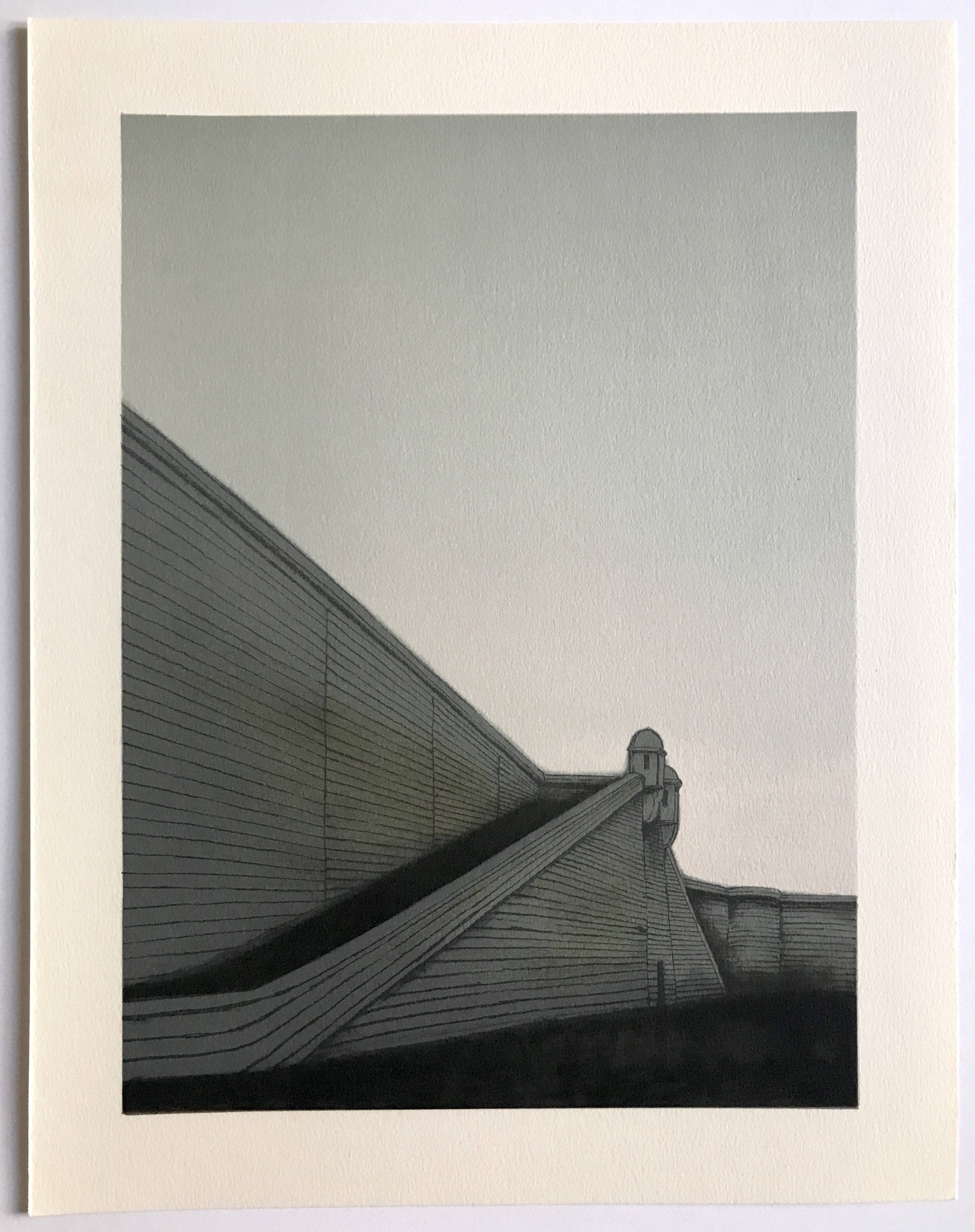 Set of 4 original lithographs by Alain le Foll, 1978. Architecture