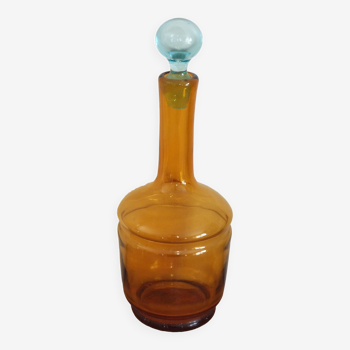 antique carafe in blue and amber glass - Portieux Georges Sand