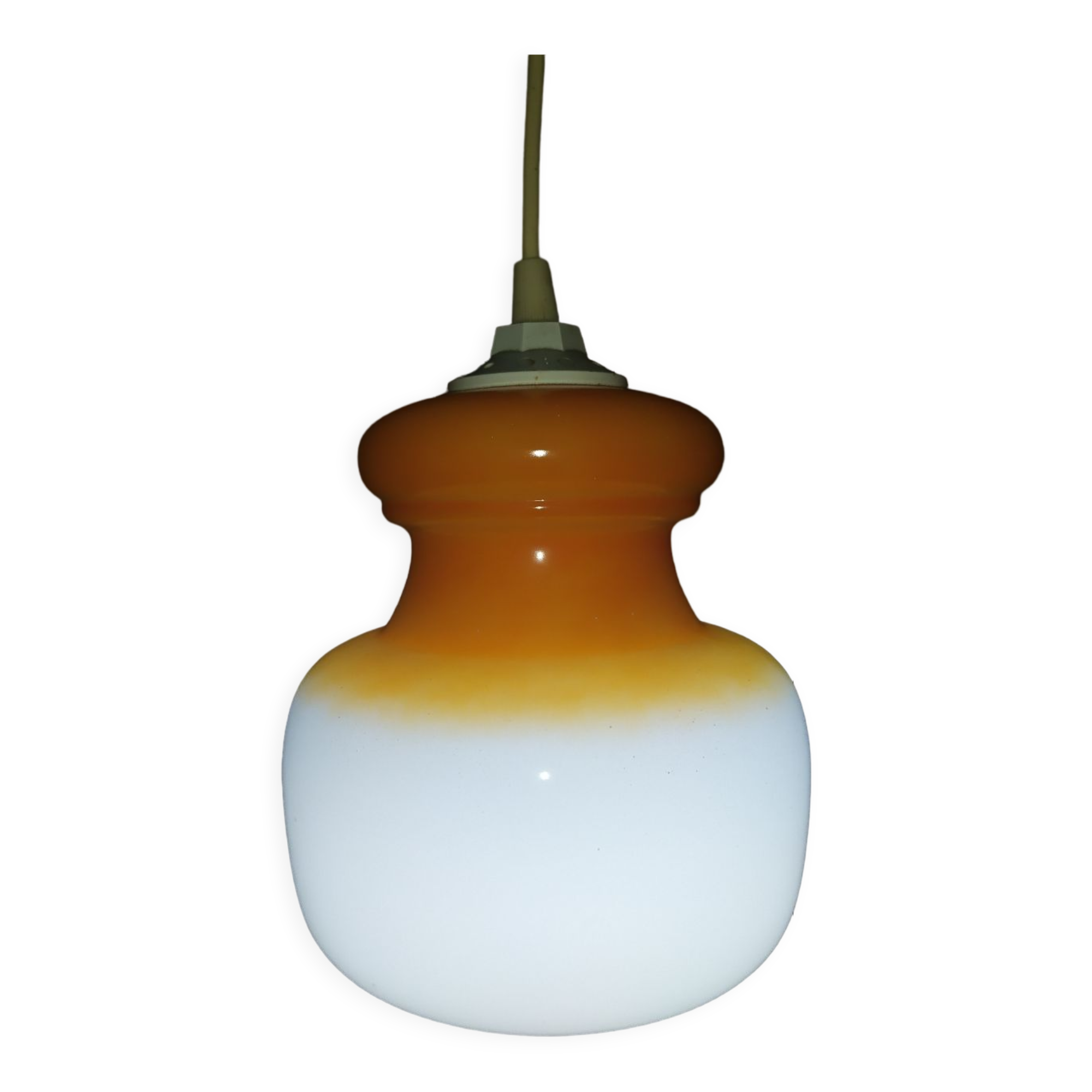 Pendant light in orange and white opaline