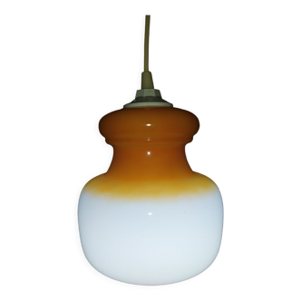 Suspension en opaline orange et blanc vintage