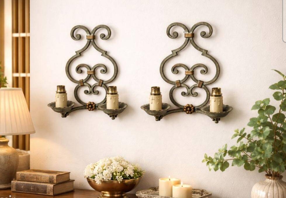 Pair of antique wrought iron wall lights gilbert poillerat baroque 1940