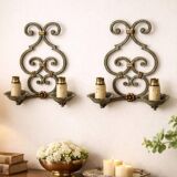 Pair of antique wrought iron wall lights gilbert poillerat baroque 1940