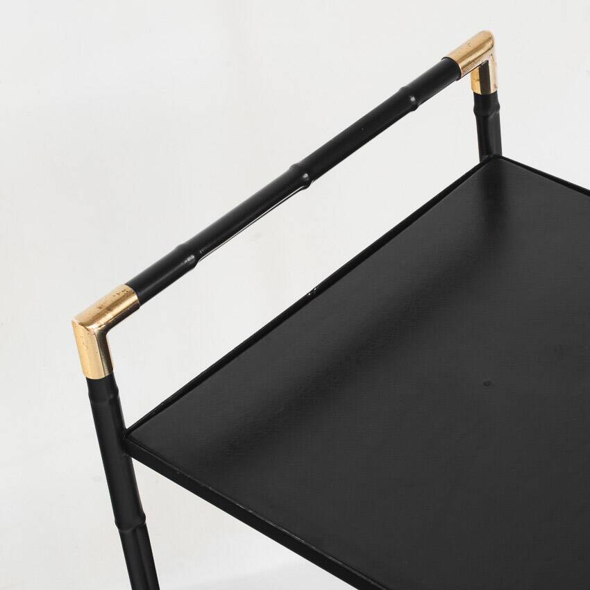 Vintage coffee table in iron (faux bamboo) and black escay. France, 1960s.