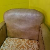Old Leather Armchair With Oak Frame, 1950s.