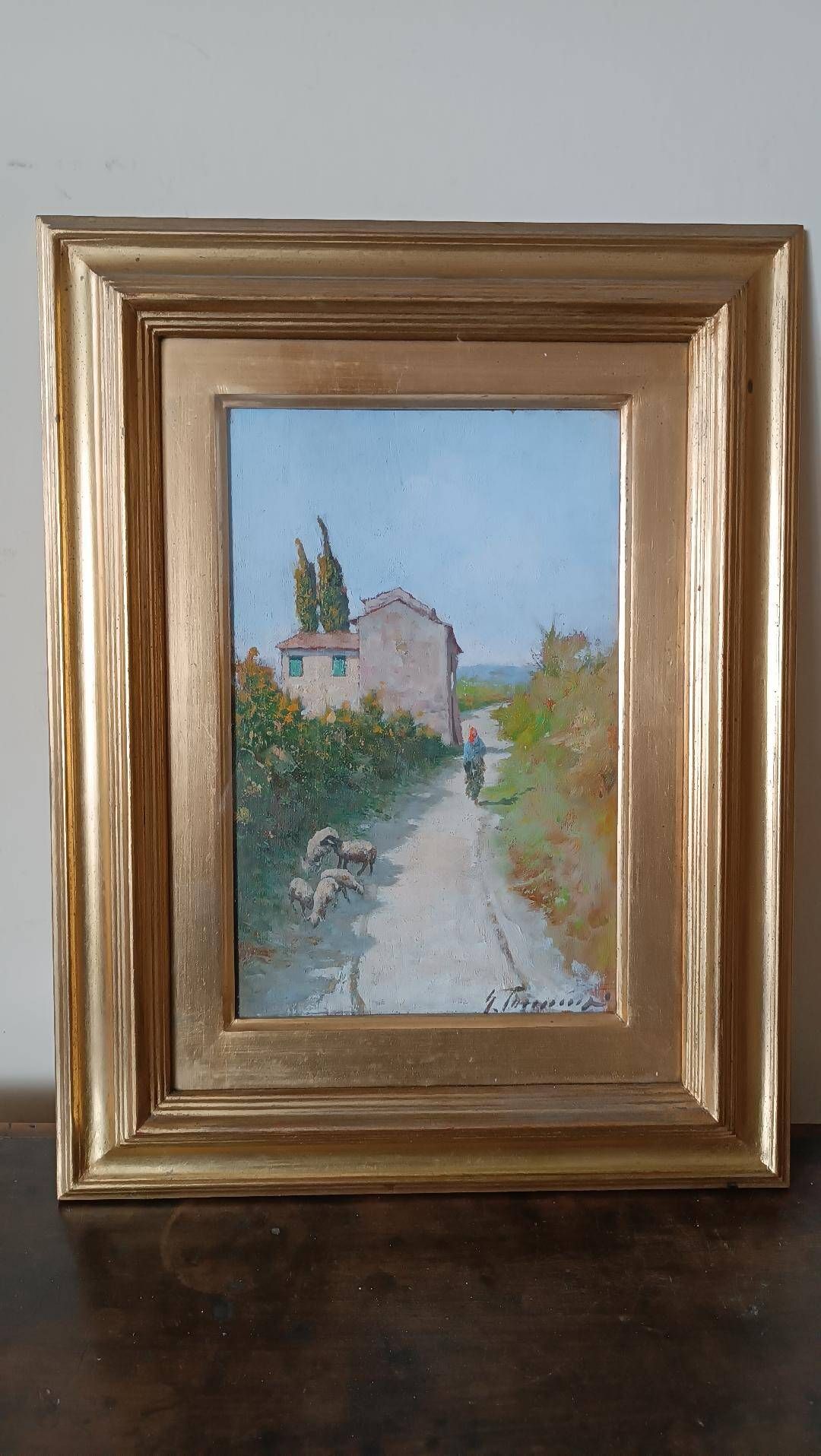 Gino Tommasi Oil Painting On Board 1890/1942 Tuscan View