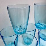 Set of 7 water glasses Made in France blue glass 70s